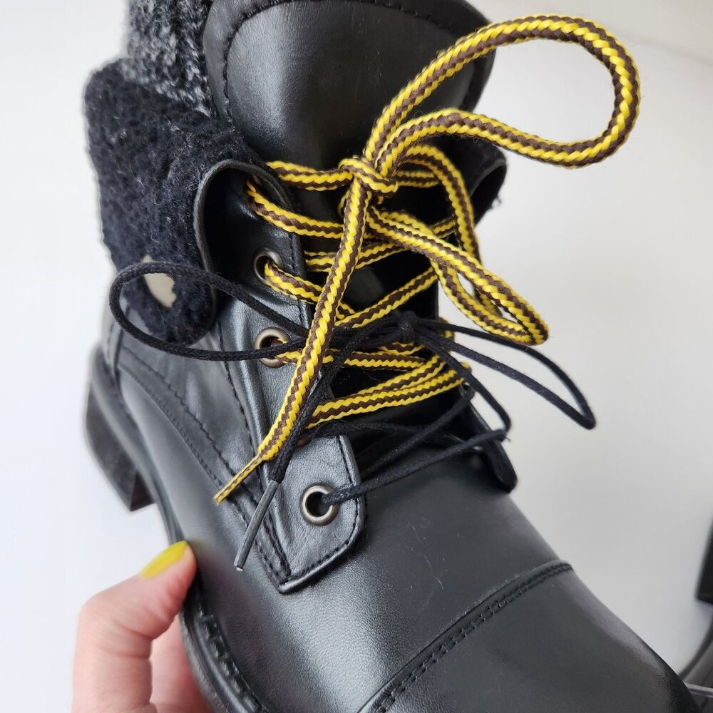 Musse & Cloud Black Leather Boot Sweater Sherpa Hiking Ankle Fall Winter Cute - Picture 6 of 11